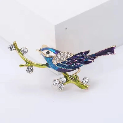Fashion Magpie Brooch Cute Bird Flower Enamel Rhinestone Corsage Pin Clothing Accessories Jewelry