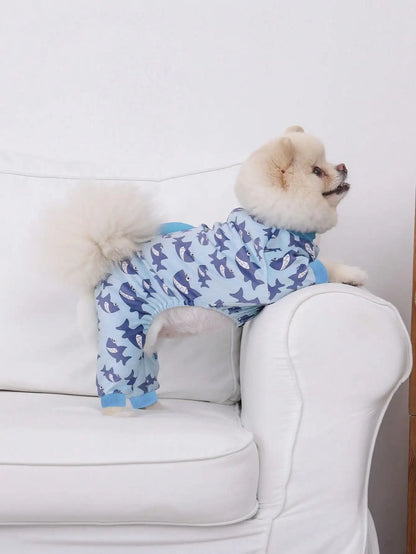 1pc Three-Dimensional Shark Fins Dog Clothes Cute Shark Print Pet Four-Legged Clothes For Dogs Autumn And Winter Warm Jumpsuits