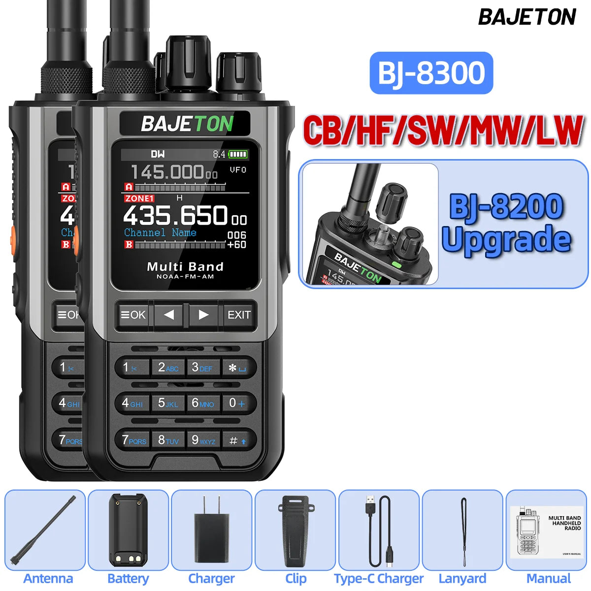 BAJETON BJ-8300 10W Ham Radio HF SSB CB Walkie Talkie AM USB LSB CW Bluetooth Phone Programming Portable Shortwave Two Way Radio