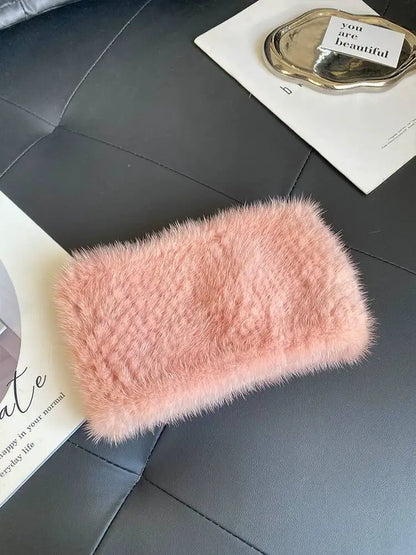 Mink Fur Scarf Fashion Neck Warmer For Women Warm Double-Sided Knitted Elastic Fur Headband Thick Warm Lady Fur Ring scarves