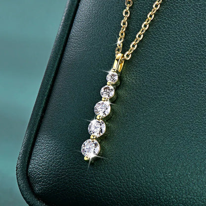Rrjzz 5-Stone Moissanite Pendant Necklace D Color VVS1 Round Lab Diamond 14k Gold Silver Plated Necklace Jewelry Gifts with GRA