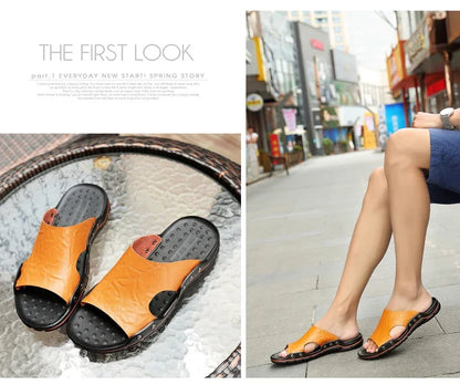 Men Summer Slippers Breathable Luxury Sandals Shoes Beach Classics Leather Mens Slippers Outdoor Flip Flop Indoor Slides Man