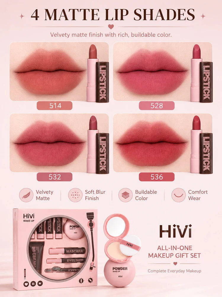 9PCS Makeup Gift Set for Women, All-in-One Lipstick Mascara Eyeliner BB Cream Powder Compact, Travel Beauty Kit for Beginners