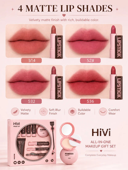 9PCS Makeup Gift Set for Women, All-in-One Lipstick Mascara Eyeliner BB Cream Powder Compact, Travel Beauty Kit for Beginners
