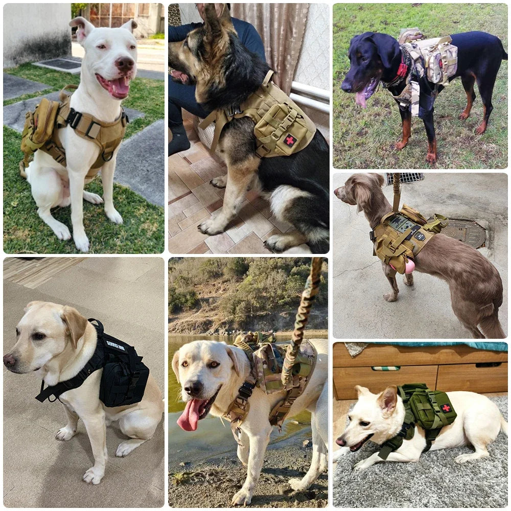 Dog Harness for Large Dogs Leash Collar Molle Pouch Military Harnesses French Bulldog Pet Tactical Training Vest Dog Accessories