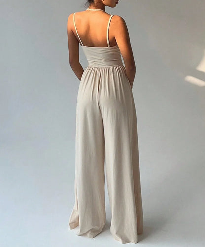 Women Halter Spaghetti Strap Jumpsuits Summer Casual Elastic High Waist Backless Wide Leg Long Pants Romper Club Party Overalls