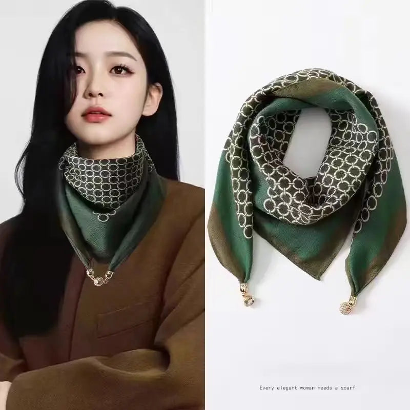 2026 new magnetic buckle silk scarf for women's small square scarf for autumn and winter warmth and cold resistance, fashionabl