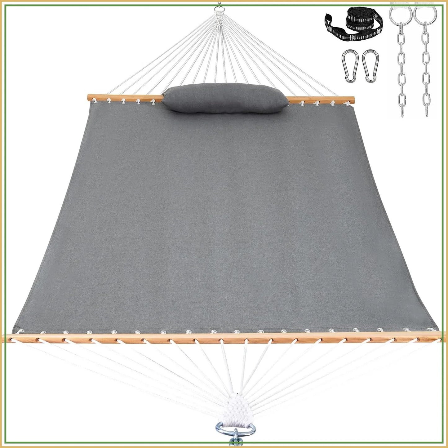 12 FT Double Outdoor Hammock with Sunbrella Fabric, Fade Resistant for Patio & Garden
