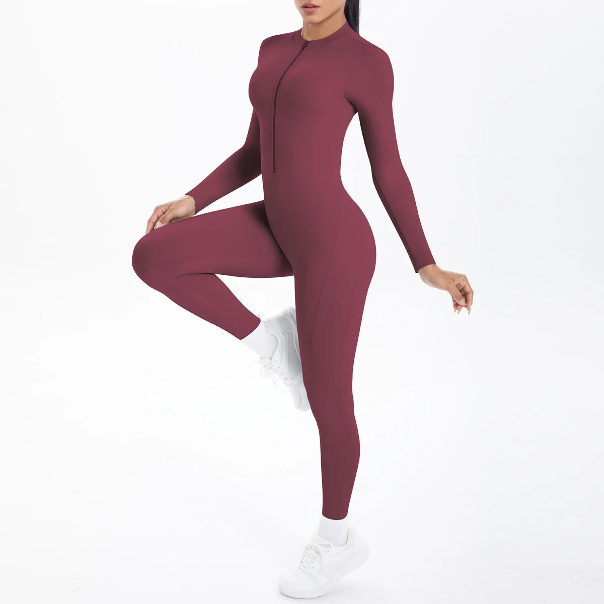 Solid Color Bodysuits for Woman's Backless Long Sleeved Zipper Yoga Jumpsuits High Dtrength Workout Sports Fitness Clothing Set