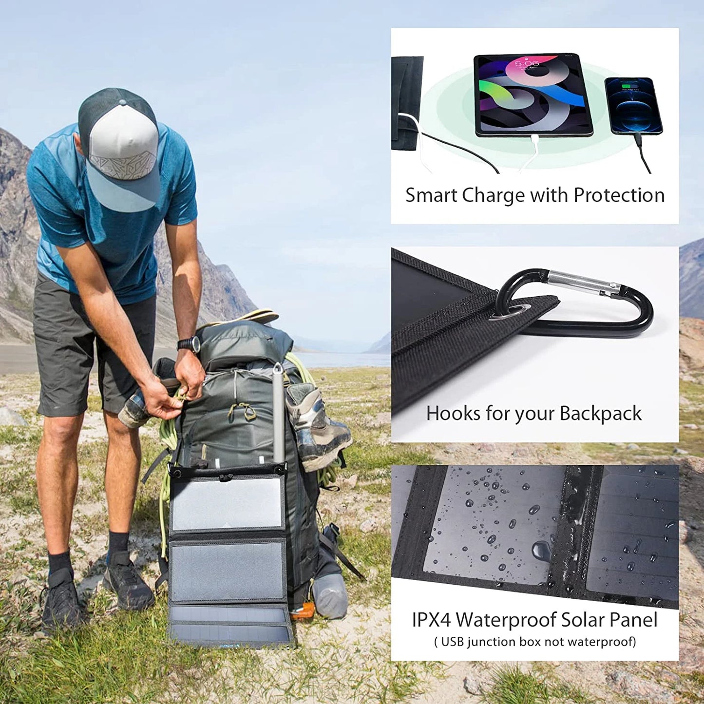28W Folding Solar Charger Portable Foldable Solar Panel Charger for Camping Mobilephone Hiking