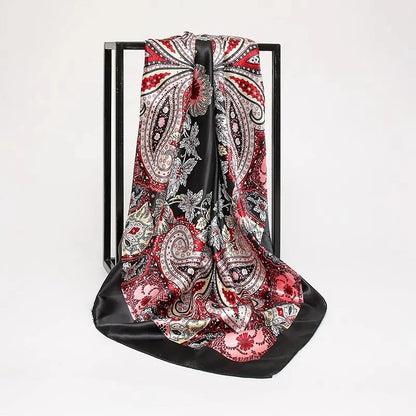 1PCS 90*90cm Square Silk Scarves Women Hijab Shawls Fashion Print Femme Head Scarf Foulard Bandana Beach Pareo