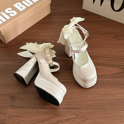 Summer Platform High Heel Women Lolita Mary Jane Shoes Fashion Butterfly-knot Stripper Party Dress Pumps Shoes