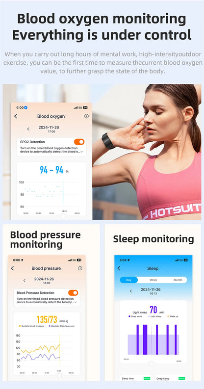 2026 No Screen Smart Watch for Men Women Fitness Tracker Heart Rate Blood Pressure Monitor HRV Sleep Sport Health Smart Bracelet