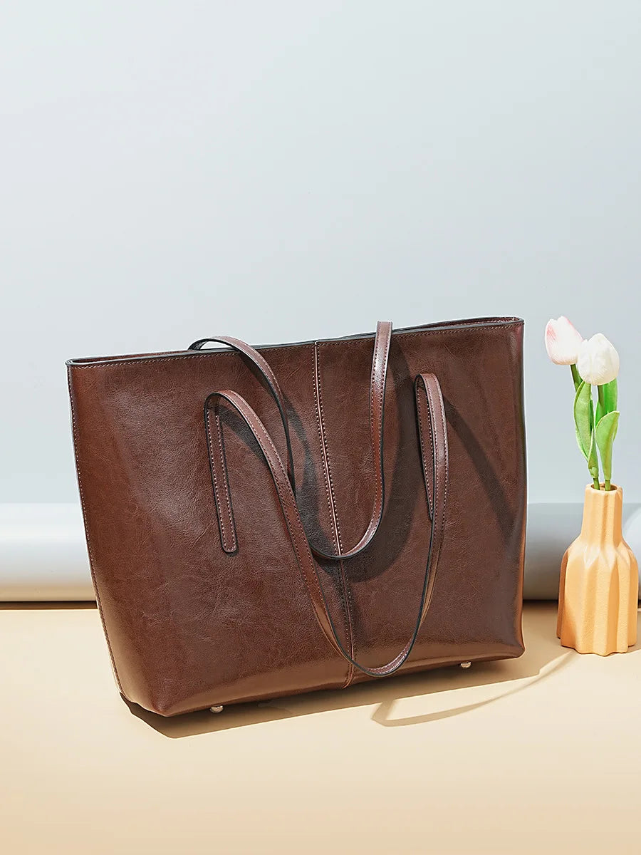 Luxury Women Leather Tote Bag Top Layer Cowhide Large Capacity Fashionable Handbag Brand Designer Shoulder Bag 2025 New Handbag