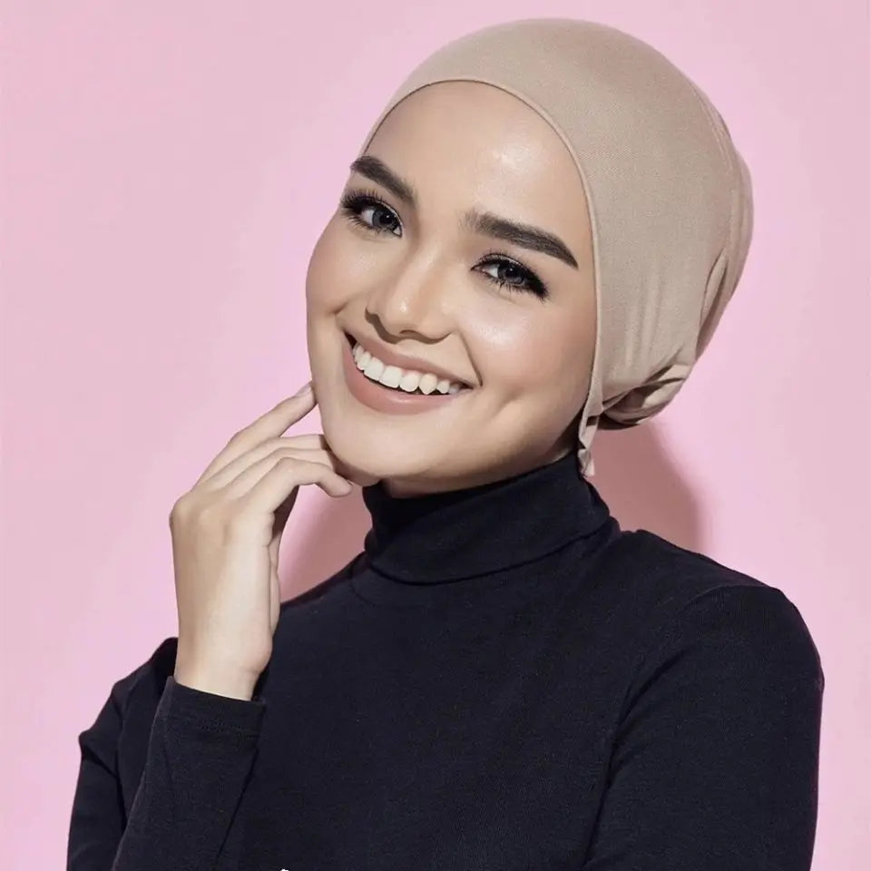 Adjustable Tie Hijab Undercap Soft Modal Bonnet Cap for Muslim Women Stretchy Breathable Inner Head Cover Prayer Wear Accessory