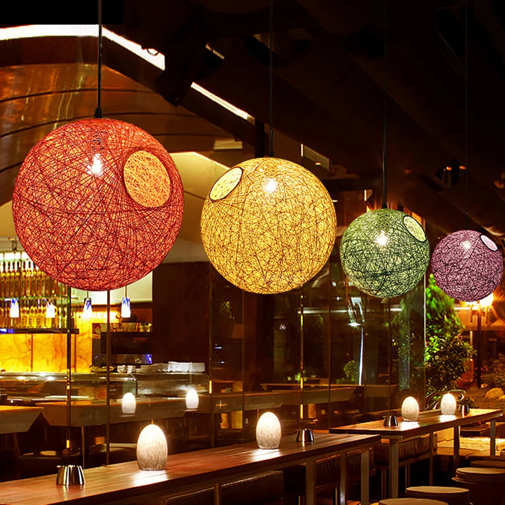 Nordic Hand-woven Rattan Pendant Lights Ceiling Chandelier Modern Hanging Lamps Restaurant Living Room Kitchen Lighting Fixtures