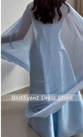 Customized Boat Collar Blue Beading A-line Strapless Floor Length Dresses Bespoke Occasion Bridal Dresses Exquisite High Quality