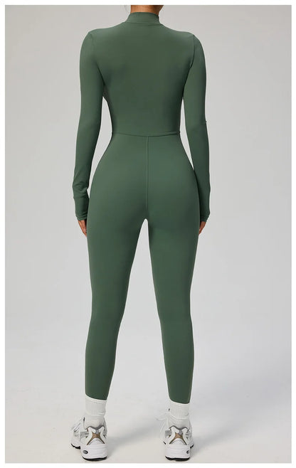 TRY TO BN Women's Jumpsuit Long Sleeve Zipper Shapewear Bodysuit Yoga Fitness One Piece Tights Gym Clothing Mono Deportivo Mujer
