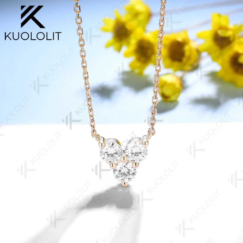 Kuololit 1CTW Moissanite Necklaces Solid 18K 14K Pendant for Women Jewelry for Engagement with Wedding Gift Classic Christmas