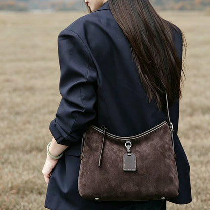 Winter Women's Natural Suede Leather Classic Underarm Bag Female Soft Cowhide Durable Handbags Ladies Luxury Designer Bags
