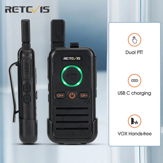 Retevis RB645 Walkie Talkie PMR446 Dual PTT Professional Portable Lincense-free Two Way Radio VOX USB-C for Hotel Restaurant