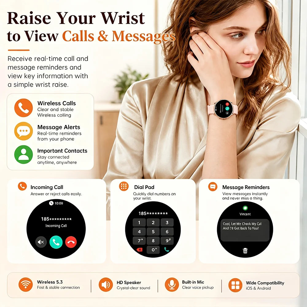 2026 durable women's new smartwatch with 1.32-inch AMOLED screen, language assistant, sports and health functions, women's watch