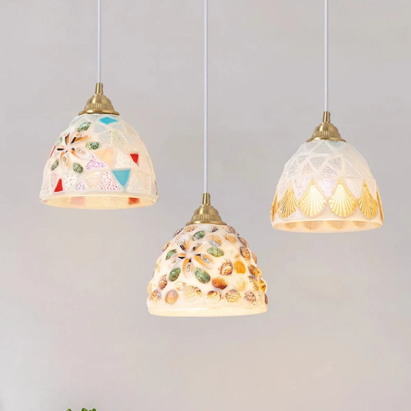 Glass Ceiling Chandelier Creative Sea Shell Lampshade Bedroom Bedside Hanging Lamp Interior Decoration Lighting Pendant Lights
