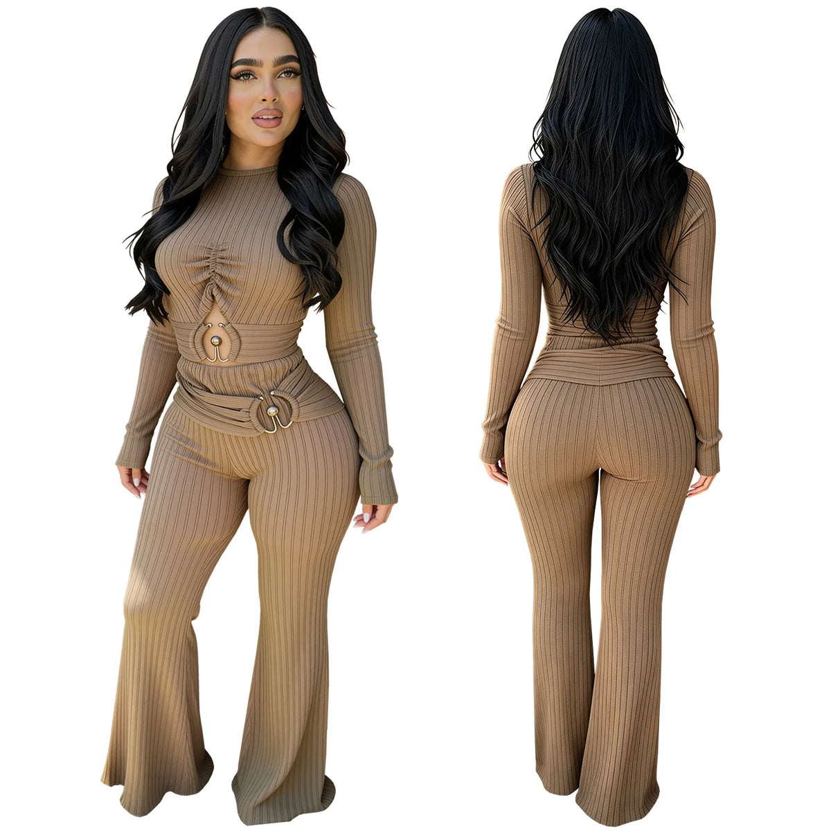 Solid Women Jumpsuits For Spring Autumn Long Sleeve O-Neck Loose Fashion Streetwear Hollowed Out Overalls Pants Trousers 2026