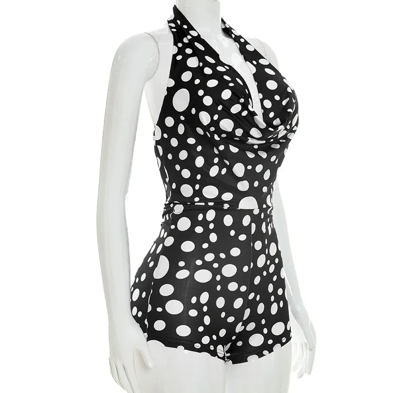 Sexy Polka Dot Romper Women Summer Sleeveless Crew Neck Backless  Bodycon Rompers Jumpsuit for Woman Playsuit