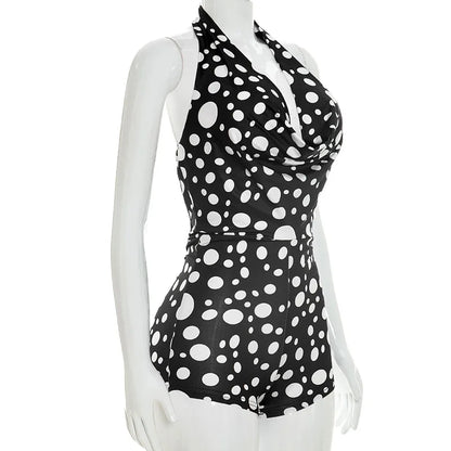 Sexy Polka Dot Romper Women Summer Sleeveless Crew Neck Backless  Bodycon Rompers Jumpsuit for Woman Playsuit