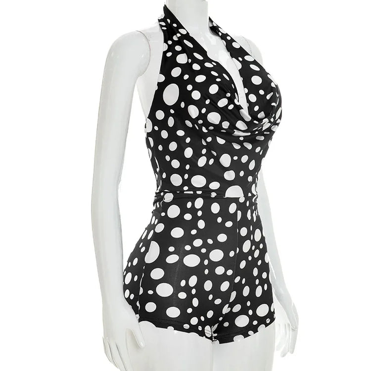 Sexy Polka Dot Romper Women Summer Sleeveless Crew Neck Backless  Bodycon Rompers Jumpsuit for Woman Playsuit