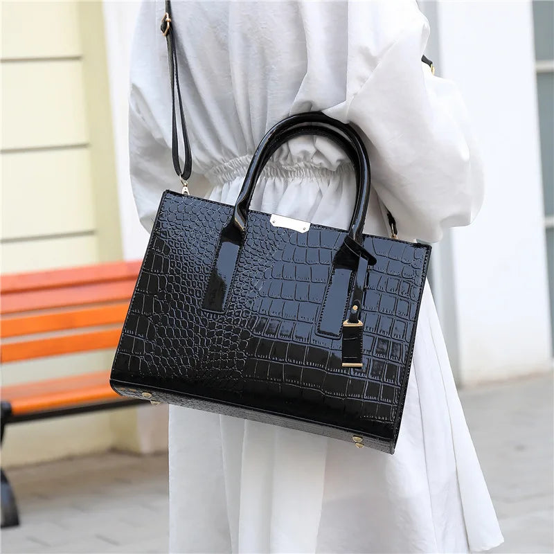 Patent Leather Women Messenger Bags Crocodile Female Crossbody Shoulder Hand Bags for Women High Quality Ladies Handbags