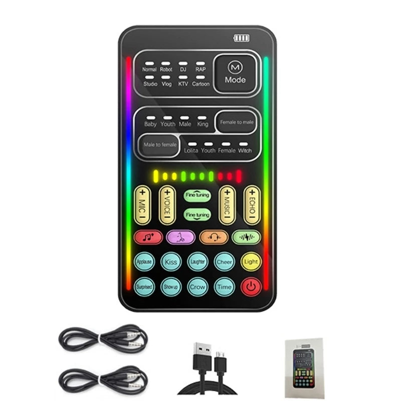 Voice Changer Handheld Sound Card Multiple Sound Effects for Microphone/ /Switch/Phone/Games /Live Streaming Host