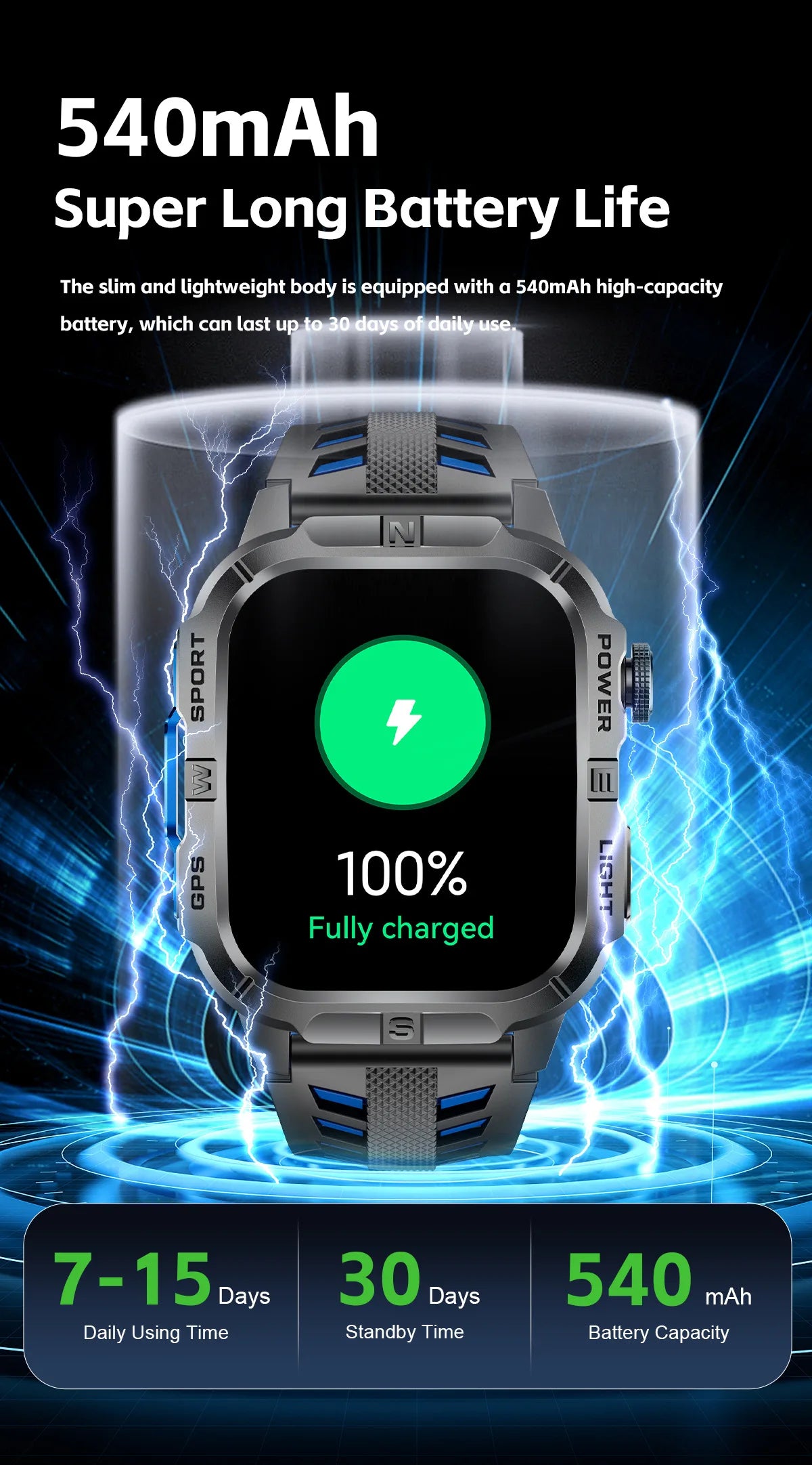 New Outdoor Military Men Smartwatch Equipped With GPS Sports LED Lighting, Compass, Wireless Communication IP68 Waterproof Watch