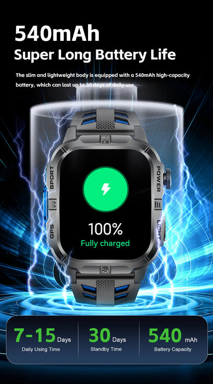 New Outdoor Military Men Smartwatch Equipped With GPS Sports LED Lighting, Compass, Wireless Communication IP68 Waterproof Watch