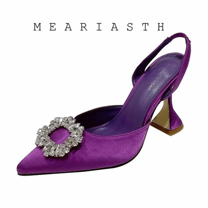 Brand Silk Women Pumps Luxury Crystal Slingback High Heels Summer Bride Shoes Comfortable triangle Heeled Party Wedding Shoes