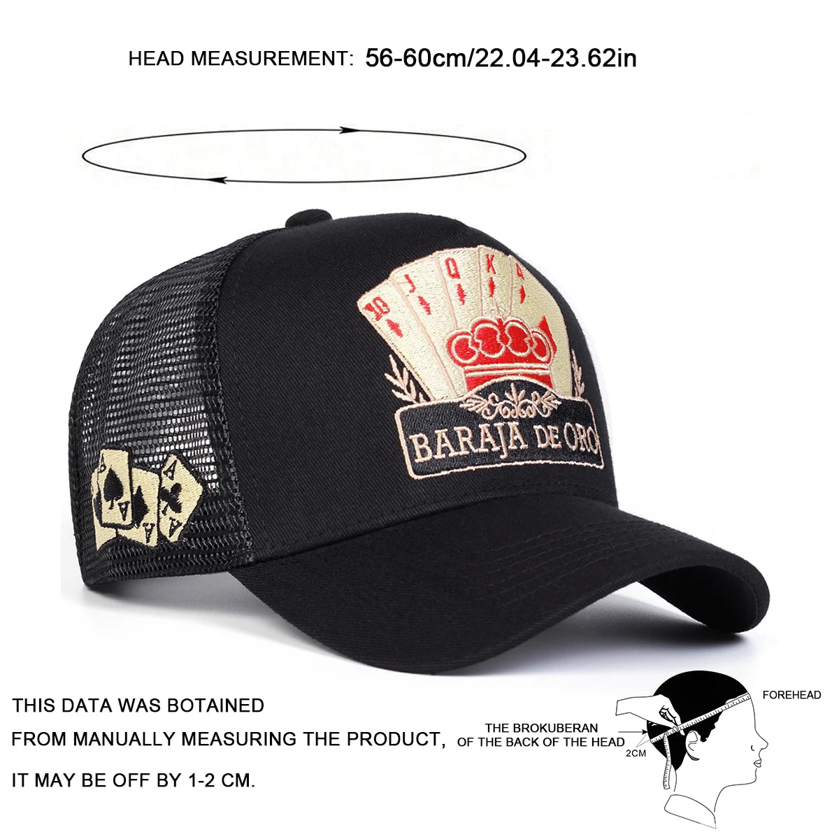 Unisex BARAJA DE ORO Poker Embroidery Baseball Net Caps Spring Summer Outdoor Adjustable Casual Hats Sunscreen Hat Sports Cap