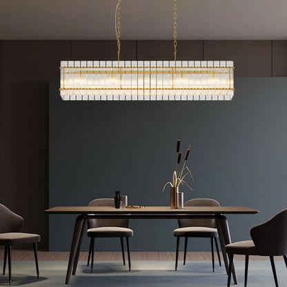 Modern Rectangular Crystal Glass Chandelier, 10-Lights Glod Chandelier Lighting Contemporary Pendant Ceiling Light Fixture