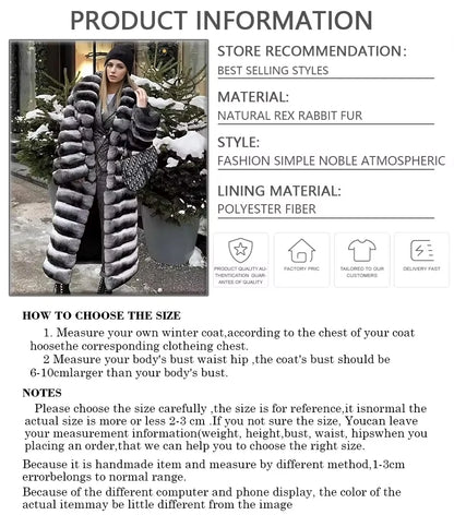 Best Selling Real Rex Rabbit Fur Coat Women Long Chinchilla Fur Coat Winter Women's Fur Jackets Brand Contrast Warm