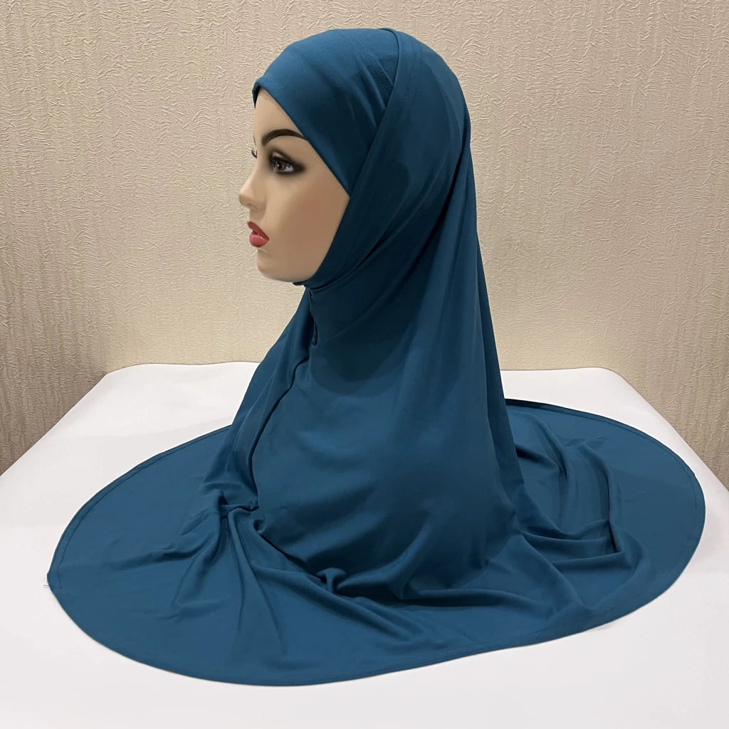 H292 Plain Two Pieces Large size muslim hijab with chin part top quality amira pull on islamic scarf hot sell headscarf
