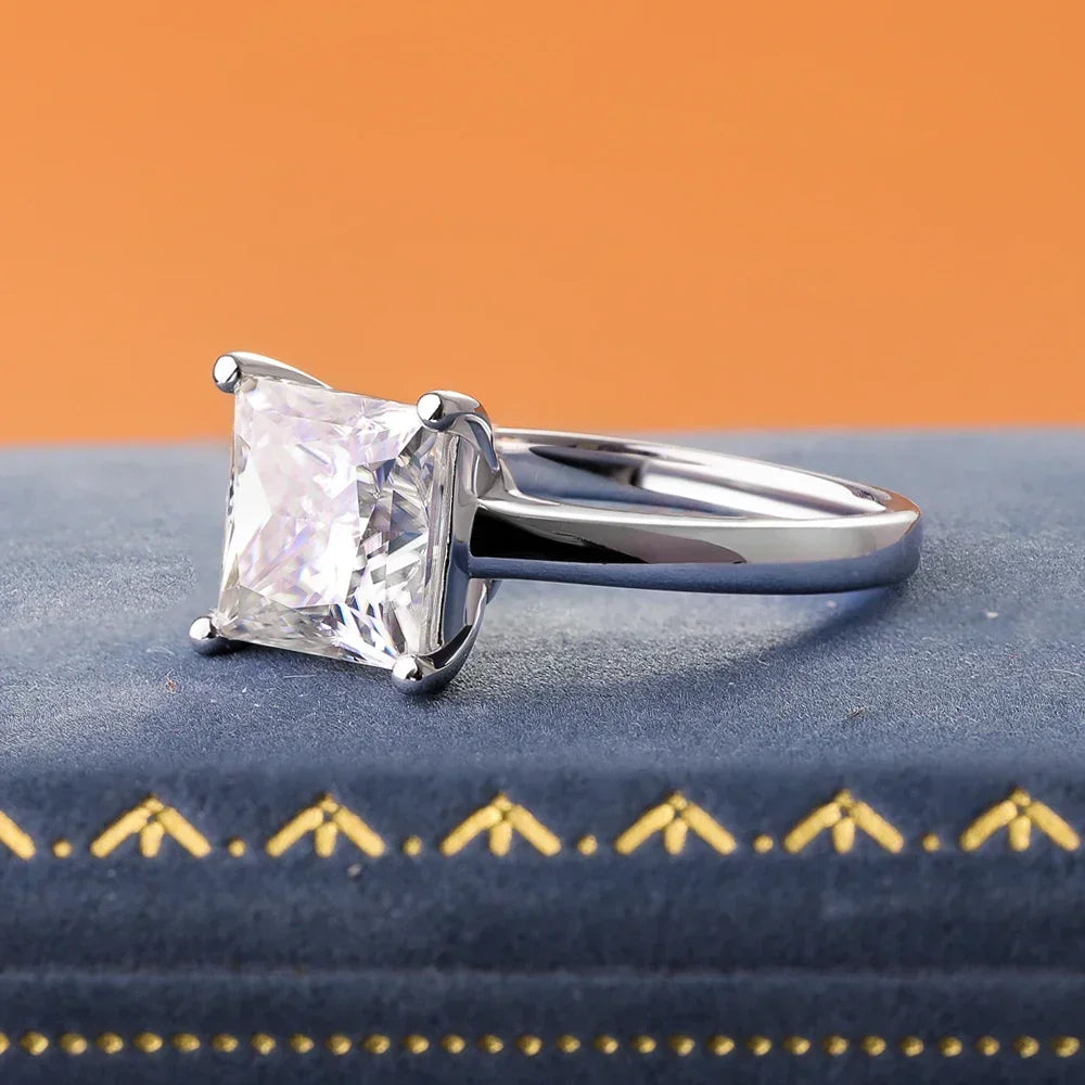 FEOBUR 1/2/3/4CT Princess Cut Moissanite Diamond Ring for Women Certified 100% 925 Sterling Silver Engagement Wedding Band GRA