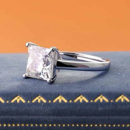 FEOBUR 1/2/3/4CT Princess Cut Moissanite Diamond Ring for Women Certified 100% 925 Sterling Silver Engagement Wedding Band GRA