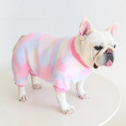 Multi Colors Winter Thick Furry Dog Clothing 4 Legged Fat Dog French Bull Sweatshirts Full Cover Pet Puppy Jumpsuit