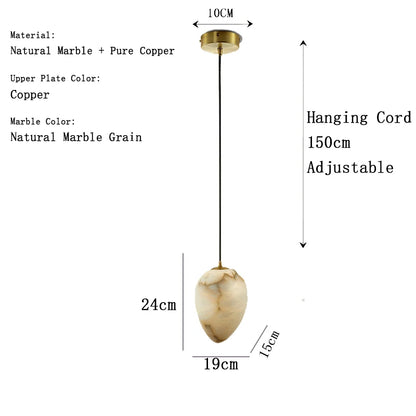 Natural Marble Art Pendant Lights Stone Lustre Copper LED Indoor Room Hanging Lamps For Ceiling Hall Stair Luxury Home Decor