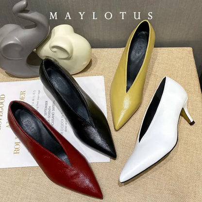 Sandals Luxury Brand Sexy Dress Shoes Elegant Chunky 5.5cm Heeeled Pumps Sexy Pointed Toe Evening Shoes Women Shoes V Cut Shoes
