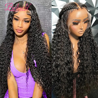 Water Wave 13x6 HD Lace Frontal Wig 250 Density Curly HD Lace Wig 13x6 Human Hair Pre Plucked Wet and Wavy Wigs Beliself