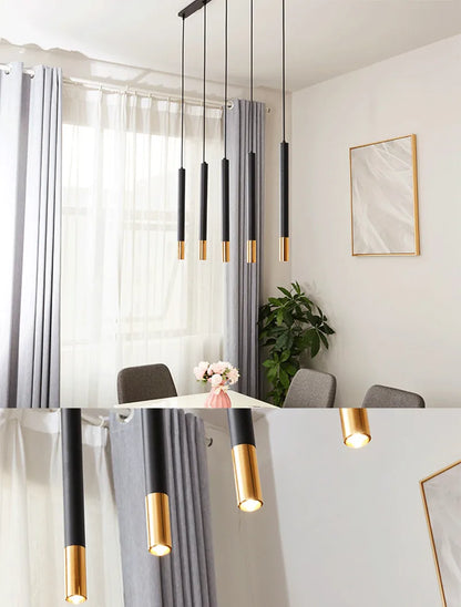 Cylinder Dimmable LED Pendant Lights Long Tube Lamps Dining Room Shop Bar Decoration Cord Pendant Lamp Background Wall Lighting