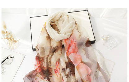 Ink Painting Lotus Summer Beach Sun Protection Chiffon Georgette Scarf Women Foulard Shawl Bandana Elegant Thin Breathable