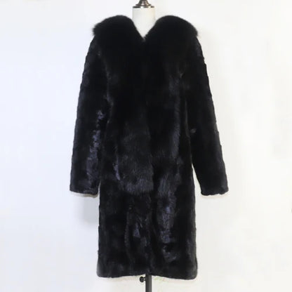 Winter Real Mink Fur Coat With Fox Fur Collar For Women Long Style 100% Genuine Mink Fur Jacket Thick Warm Natural Mink Fur Coat
