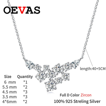 OEVAS Full Moissanite Pendant Necklace For Women S925 Silver Sparkling Wedding Chain Party Fine Jewelry Can Pass Diamond Test